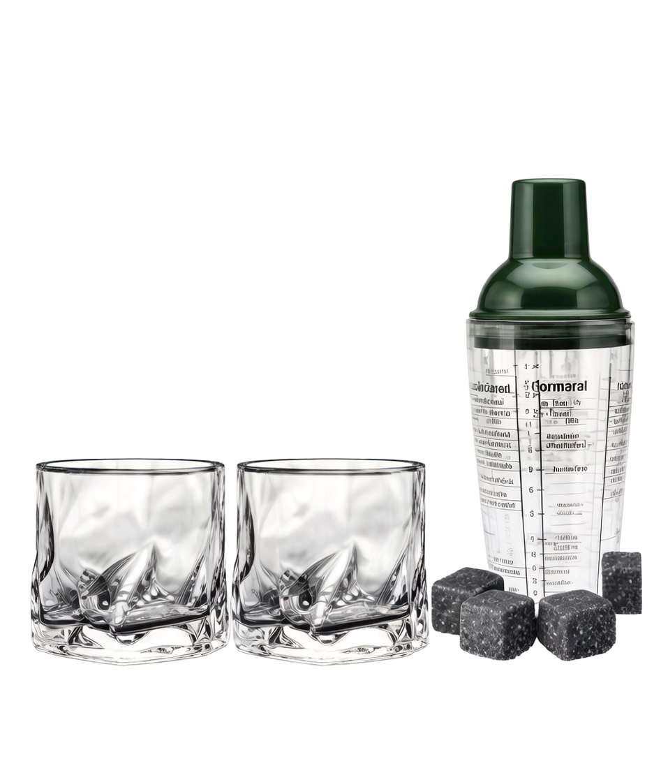 Green Cocktail Shaker & Whiskey Glass Set